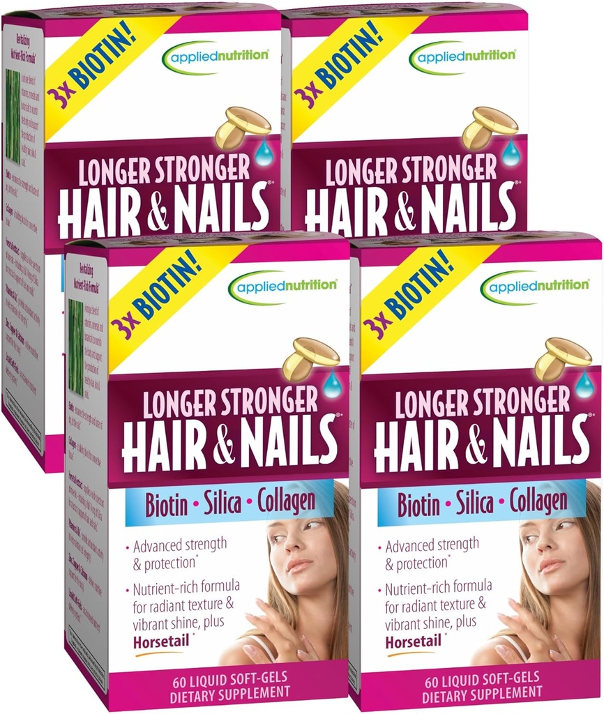 Aplikované nutriční delší vlasy a nehty - 60 Liquid Soft- gely, balení po 4 - Biotin, Křemík a kolagen - 120 Služeb