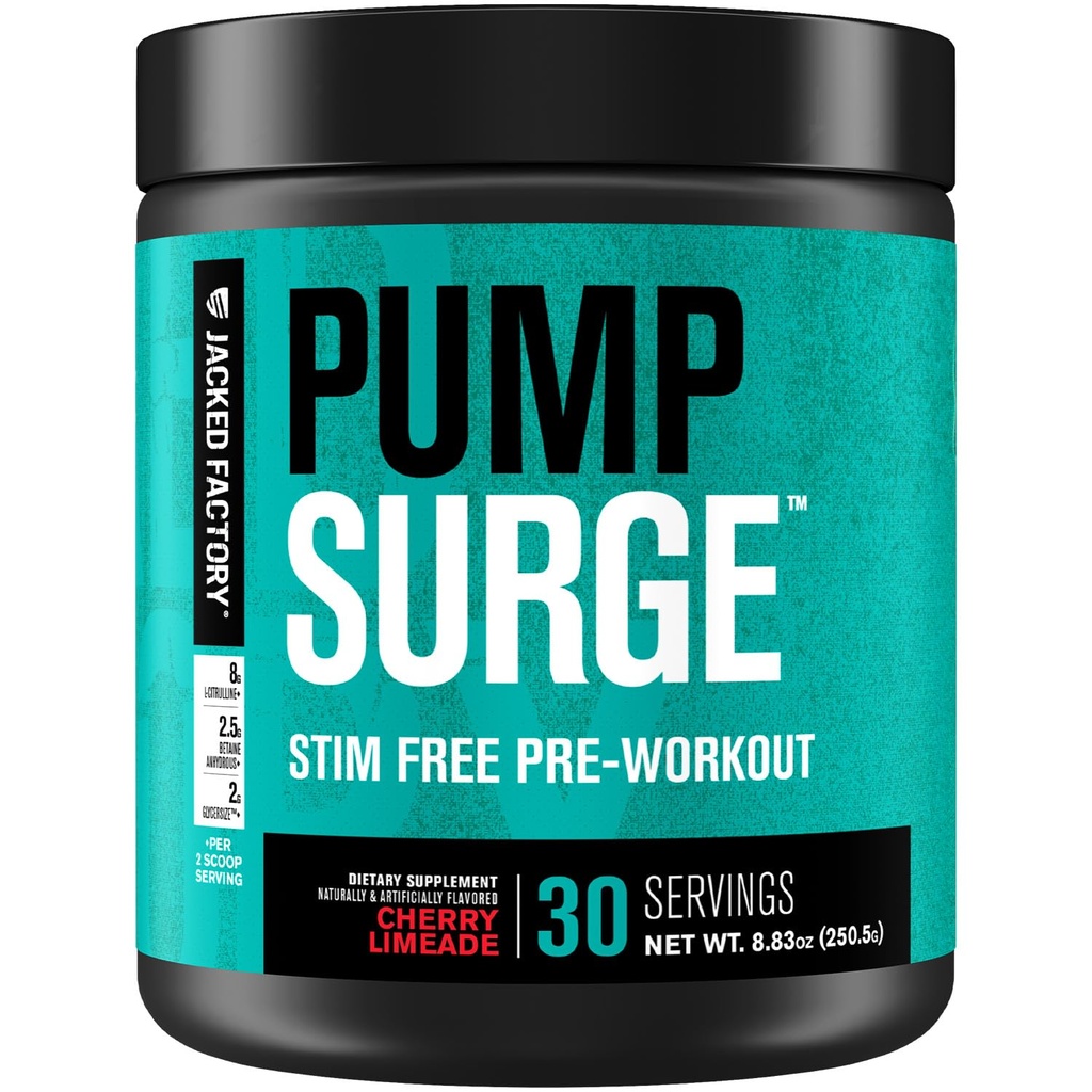 Jacked Factory Pumpressure Caffeine Free Pre Workout pro muže a ženy - Nootropic Booster & Stim Free Pre Workout - Intenzivní čerpadla, zvýšené zaměření - 30 Služeb, Cherry Limeade