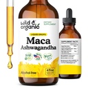 Wild & Organic Maca Root Ashwagandha Drops for Men and Women - Liquid Maca Ashwagandha Dodatek pro celkovou podporu - Peruánský extrakt tinktura - Vegan, cukr & Alcohol-Free - 4 fl oz