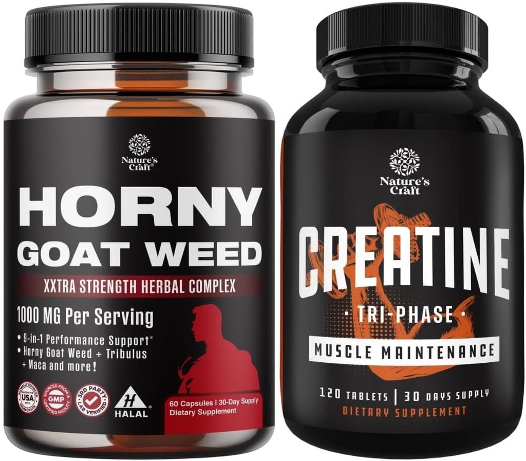 Bundle nadrženého kozí plevel extrakt komplex pro muže a ženy Enhanced Energy and Stamina a vysoká síla Tri Fáze Creatine pilulky - Optimální svalové builder creatine dodatek pro muže a ženy