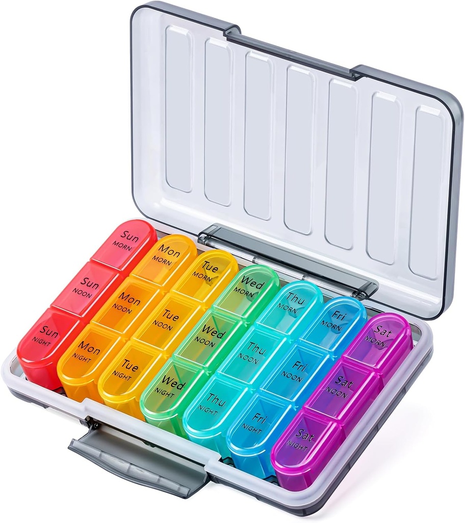 Odaro Pill Organizátor 3 krát denně - Přenosná týdenní medicína Box s 7 samostatných kontejnerů, Cestování 7 den Pill Box, černá