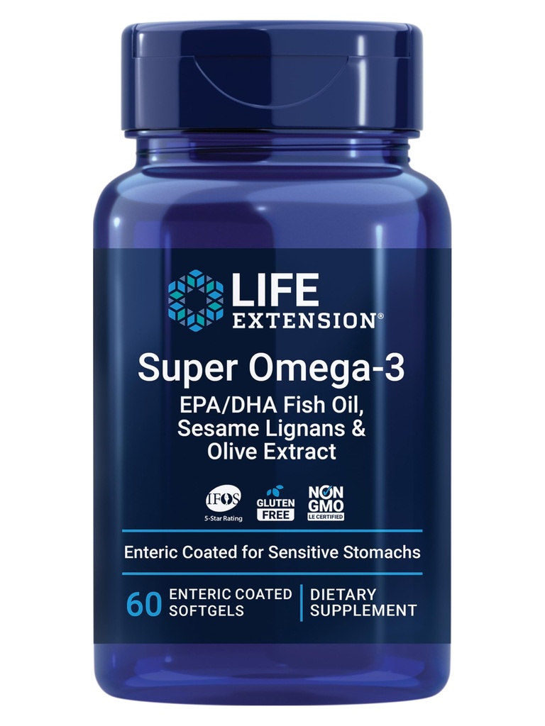 Life Extension Super Omega33 EPA / DHA Fish Oil, Sezame Lignans & Olive Extract - Heart Health, Brain Health, Inflagration Health Support, Gluten- Free, Enteric- Coated, Non- GMO, 60 Softgels