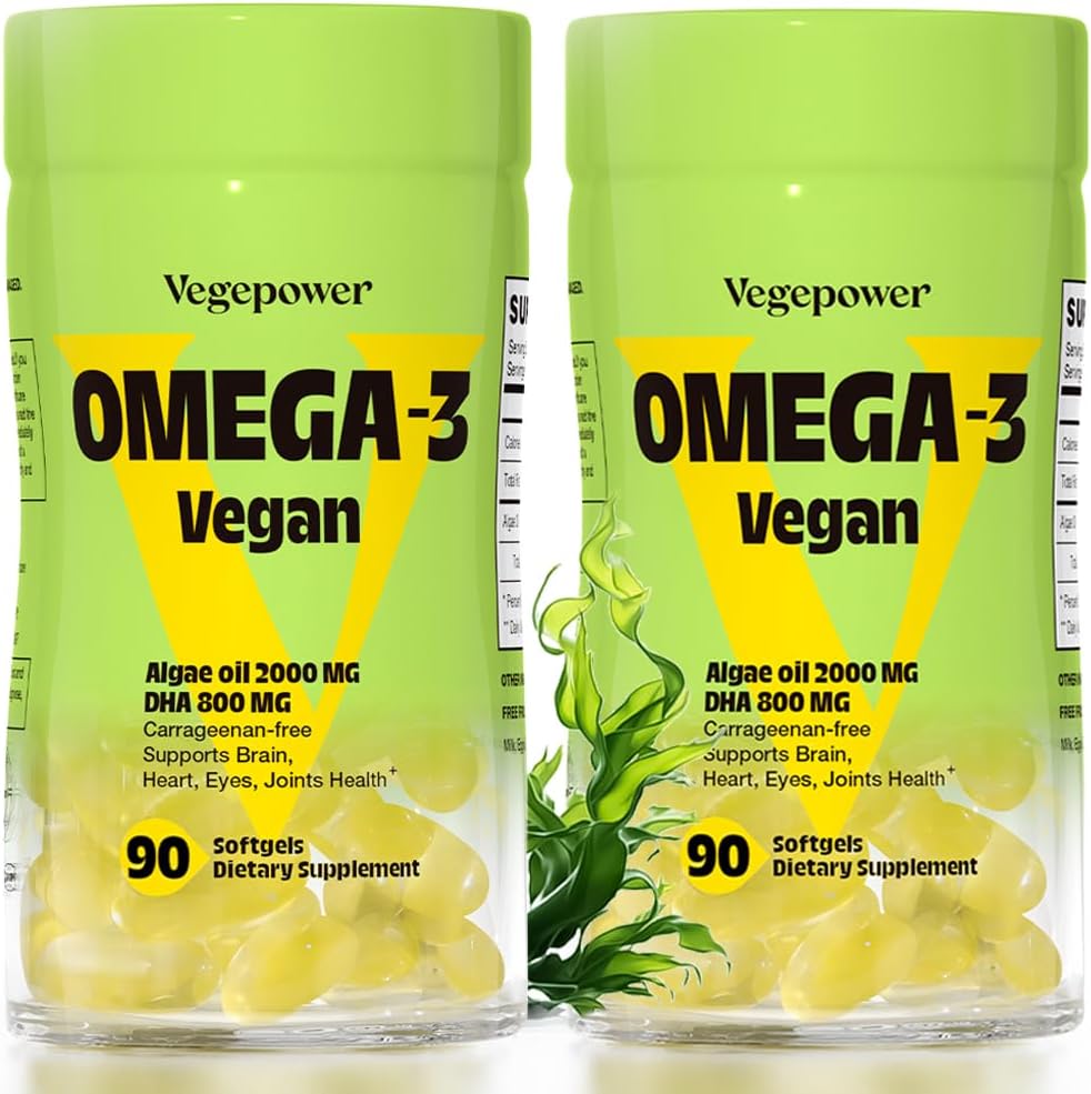 Vegan Omega-3 DHA doplňky - Premium Fish Oil Alternative z Řasy olej 124; 90 Karagenan Volné Softgels CU124; Plant Based Algal DHA Essential Fatty Acids, Non- GMO (Řasy, 90 Počet (balení po 2))