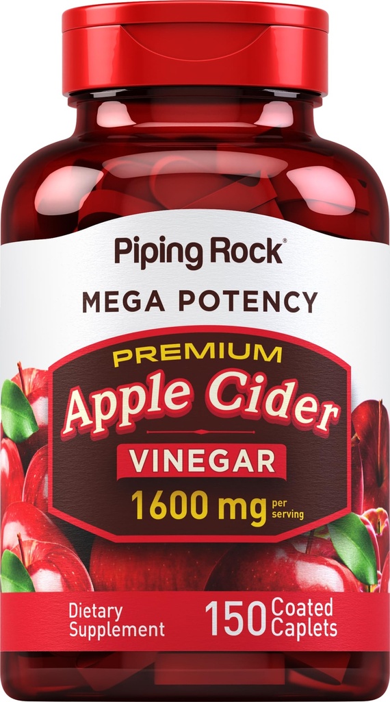 Piping Rock Apple Cider Ocet Kapsle Caplet 124; 1600mg Obal 124; 150 Pills 124; High potency CLAS124; Extra síla ACV dodatek 124; Vegetarian, Non- GMO, gluten zdarma