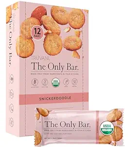 Truvani Plant Based Snack Bars CLANE124; Snickerdoodle 12 Pack CLANE124; 5g Protein CLANE124; USDA Organic and Vegan CLANE124; The Only Bar CLANE124; Dairy, Soy, and Gluten Free CLANE124; Individuálně zabalené