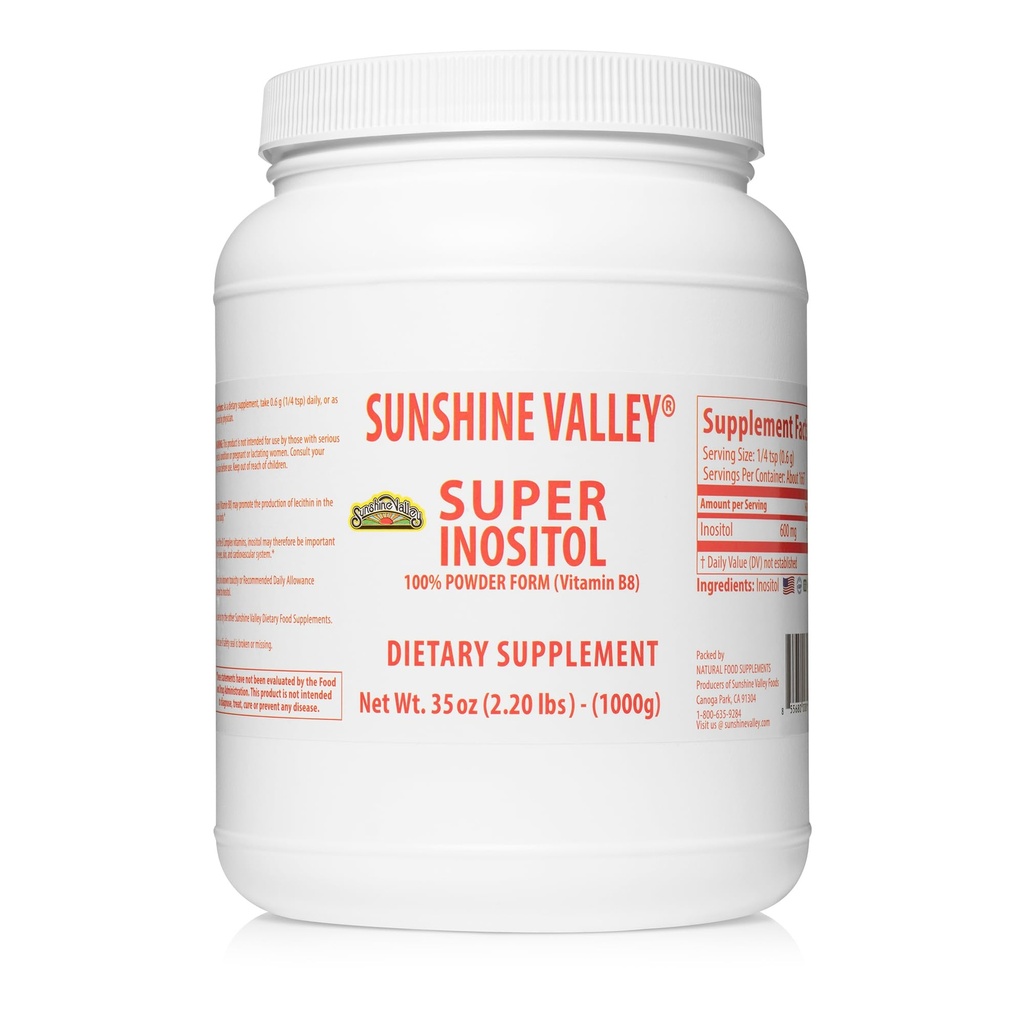 Sunshine Valley ® Super Inositol, Vitamin B8 Práškový doplněk stravy, Přírodní a PCOS doplněk plodnosti, Hormonální bilance a zdravé ovariální funkce podpora - 35oz