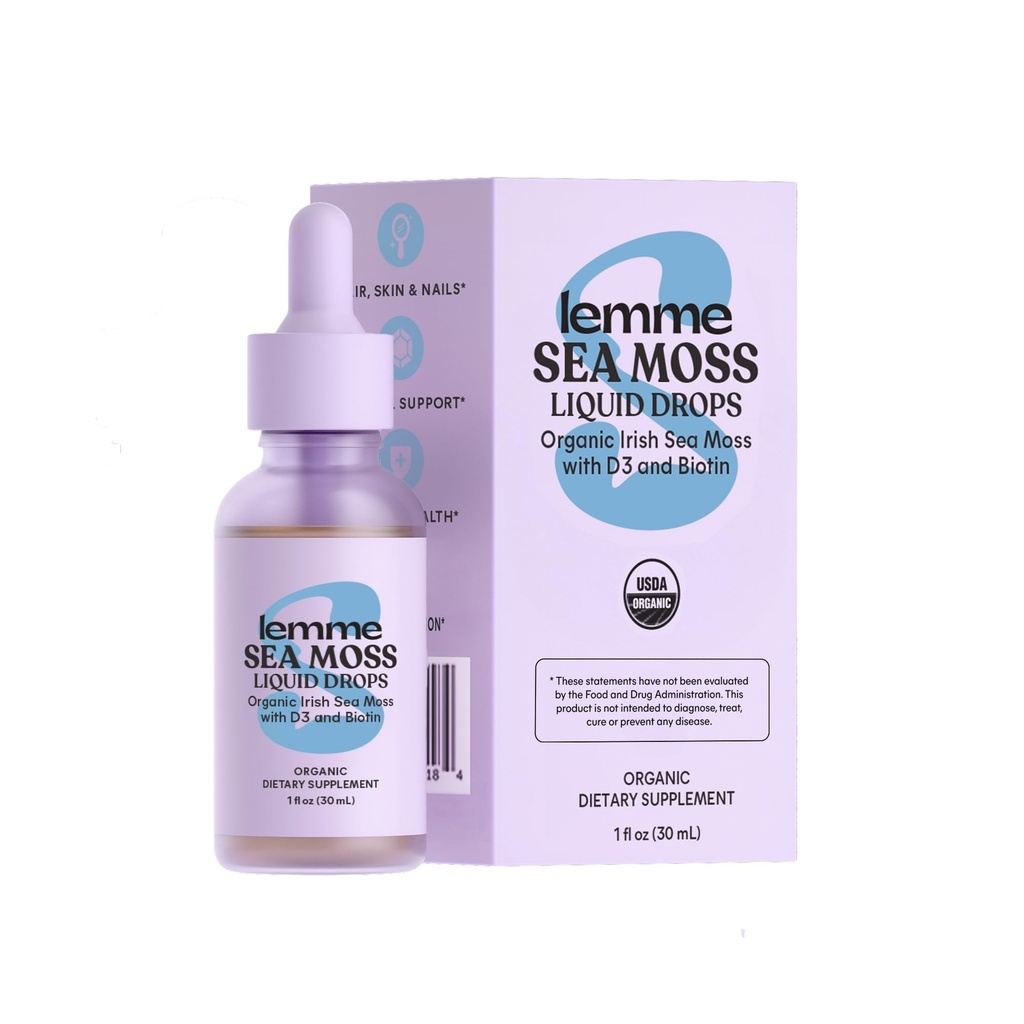Lemme Irish Moss Organic Liquid Kapky s vitamínem D3 a Biotin pro stopovou minerální podporu, imunita, vlasy, kůže a nehty, Brain Health - Gluten & Sugar Free, Non GMO, 1 oz, 30 Služeb