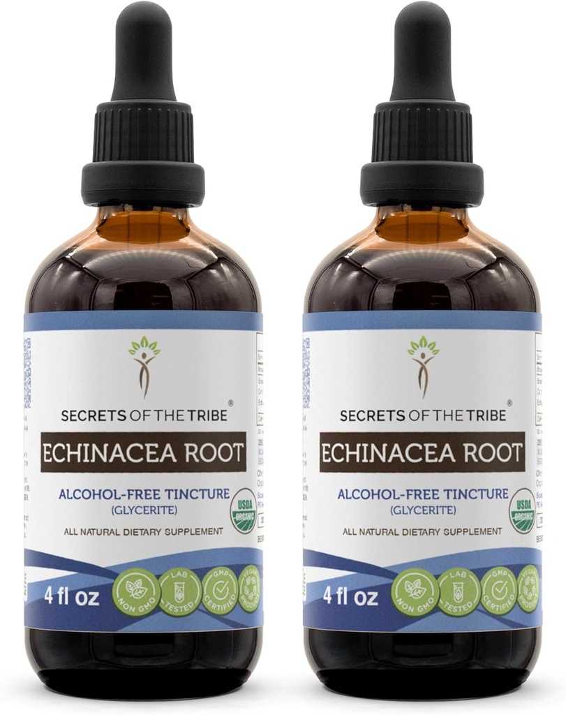 Echinacea Root USDA Organic Tincture PHAR124; Alkoholo- Free Extract, High- Potency Bylinné kapky, imunitní systém Zdraví PHAR124; Vyrobeno ze 100% Certified Organic Echinacea Root (Echinacea Purpurea) 2x4 oz
