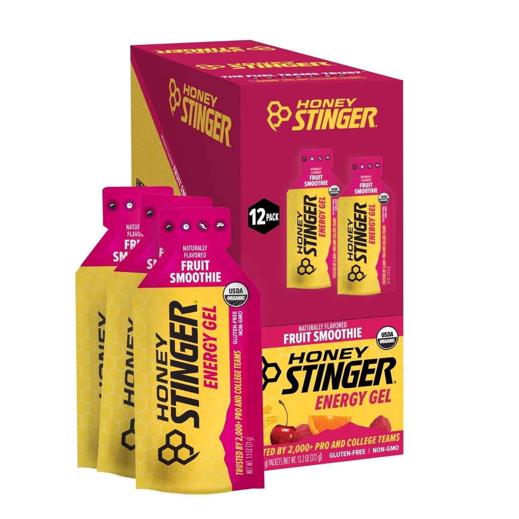 Med Stinger Organic Fruit Smoothie Energy Gel, Gluten Free & Caffeine Free, pro cvičení, běh a výkon, Sportovní výživa pro domácí & Gym, Pre and Mid Workout, 12 Pack, 13.2 Ounce