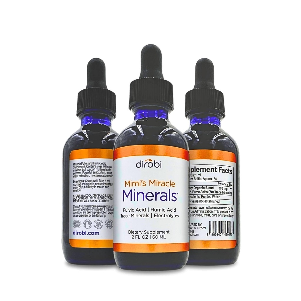 Dirobi Mimi 's Miracle Minerals Fulvic Acid Humic Acid - Mineral Blend Drops Supplement, Liquid Trace Minerals 70 Ionic Minerals - Organic Plant Derived (2 oz 60 Day Supply)
