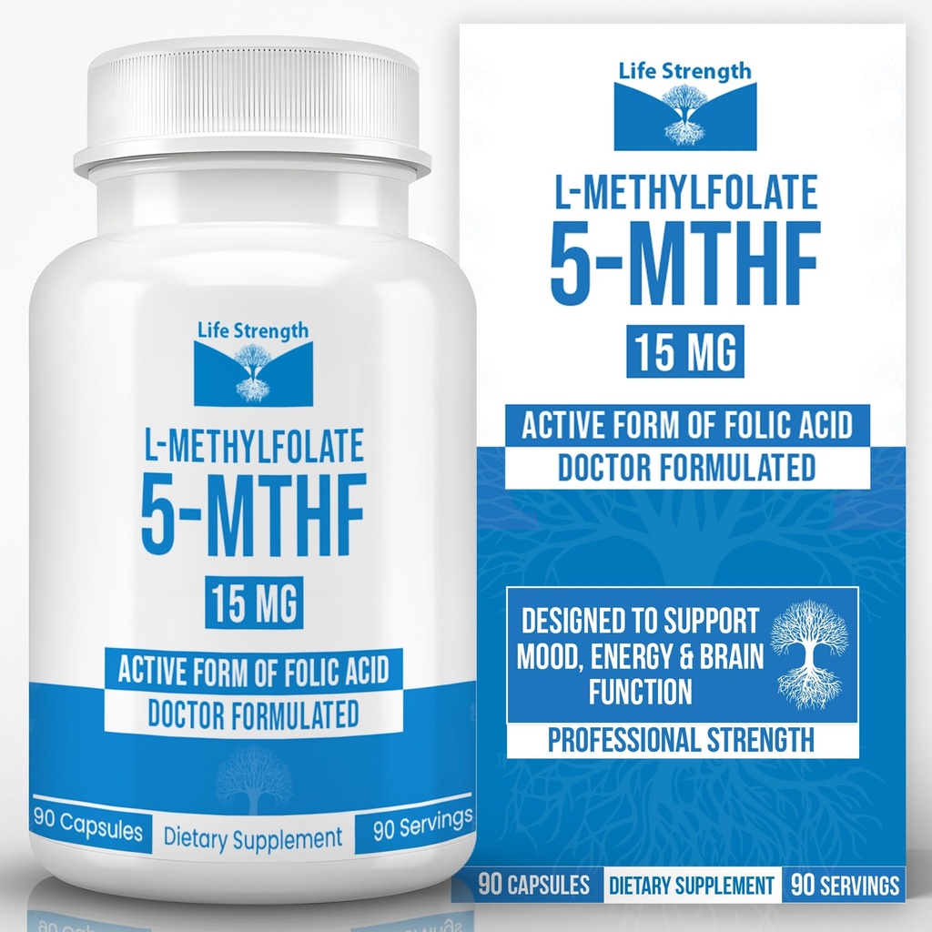 L-methylfolát 15 MG, Optimalizovaný a vysoce bioaktivní methylfolát, 5-MTHF dodatek pro nádech a imunitní podporu, přírodní dietní dodatek pro energii, non-GMO & gluten- free, 90 Kapsle