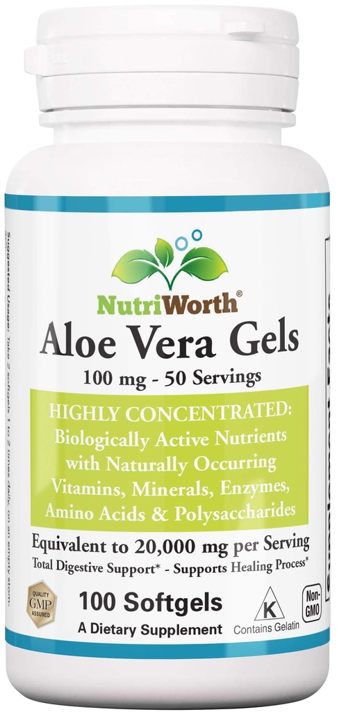 Aloe Vera Dodatek (100 Softgels) 20,000mg Čistá gelová ekvivalence - Made with Organic Aloe Vera