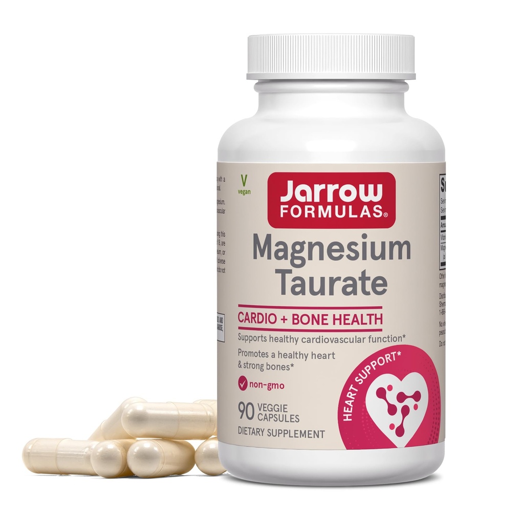Jarrow Vibras Magnesium Taurate, Dietní dodatek, Podporuje Cardio a zdraví kostí, 300 mg na porce, 90 Veggie Kapsle, Až 30 denní zásobování