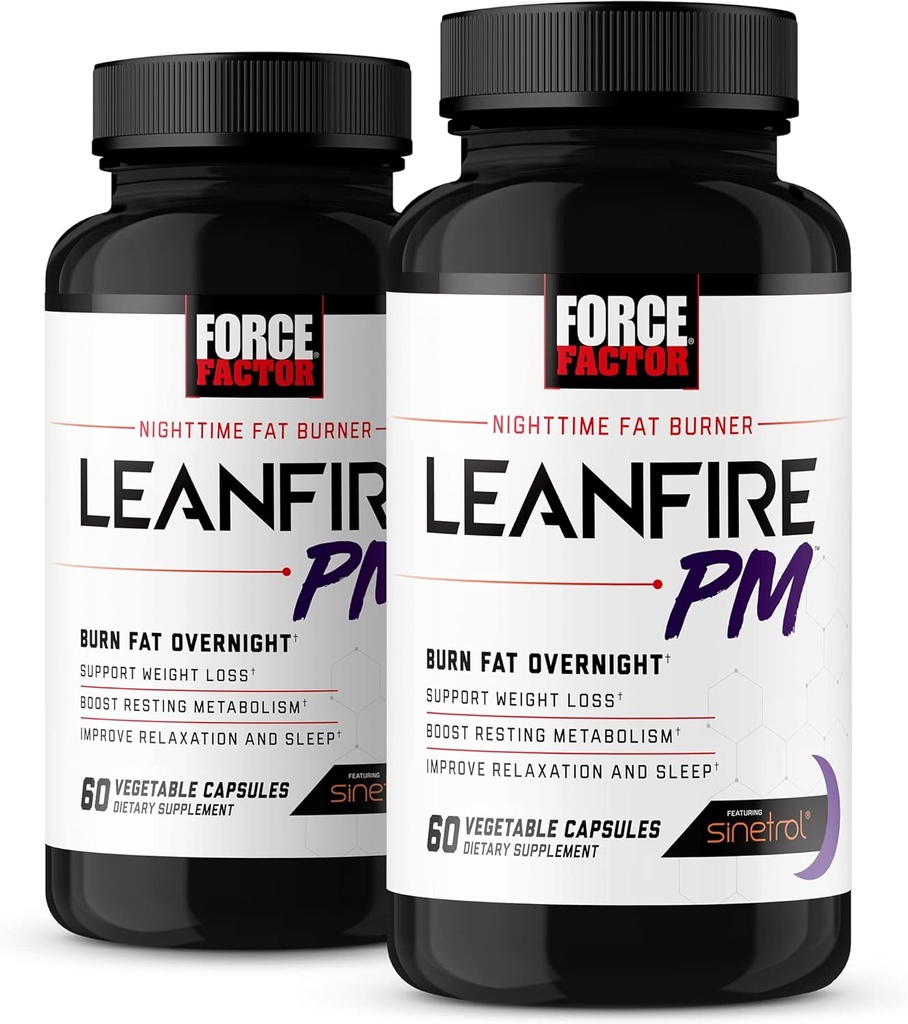 Force faktor LeanFire PM, hubnutí pilulky pro ženy a muže, spalovač tuků a přes noc hubnutí pilulky spalovat tuk, zvýšit metabolismus, s melatonin, 60 Počet (balení po 2)