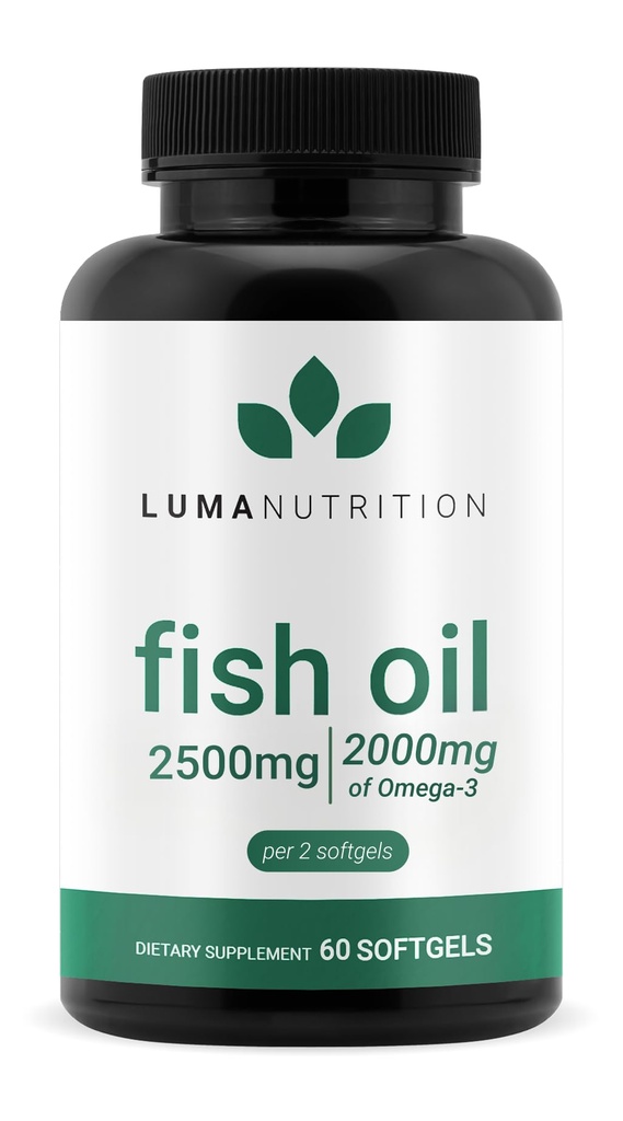 Luma Nutrition Omega 3 Rybí olej dodatek - Extra síla 2500mg - 2000mg EPA & DHA - Brain and Heart Health - 60 Softgels