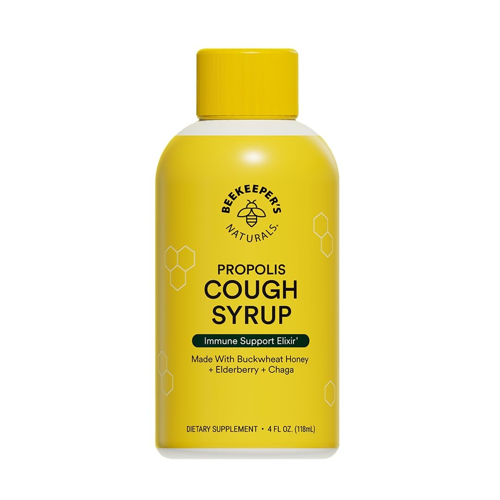 Beekeepers 's Naturals Propolis Honey Cough Syrup Daytime for Dospělí Elderberry, Bee Propolis, Buckwheat Honey - Imunitate Support & Throat Soothing, 4 oz