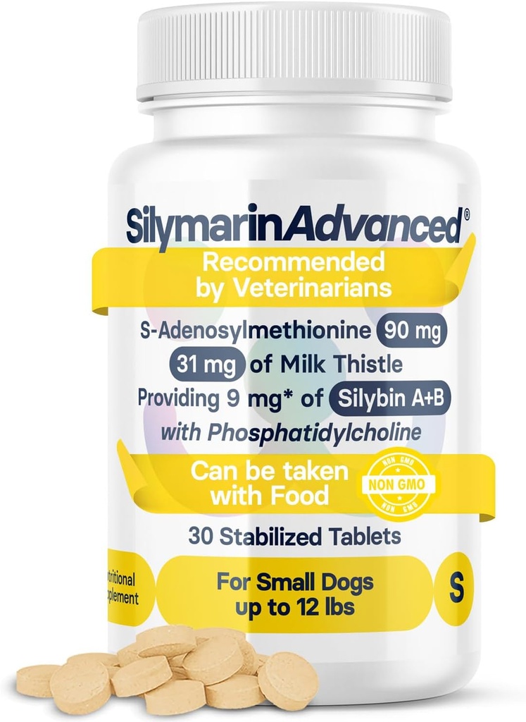 Doplněk zdraví jater pro malé psy - Mléko Thistle pro psy Podpora jater s S- Adenosylmethionin (stejné) & Silybin - 30 Tablety