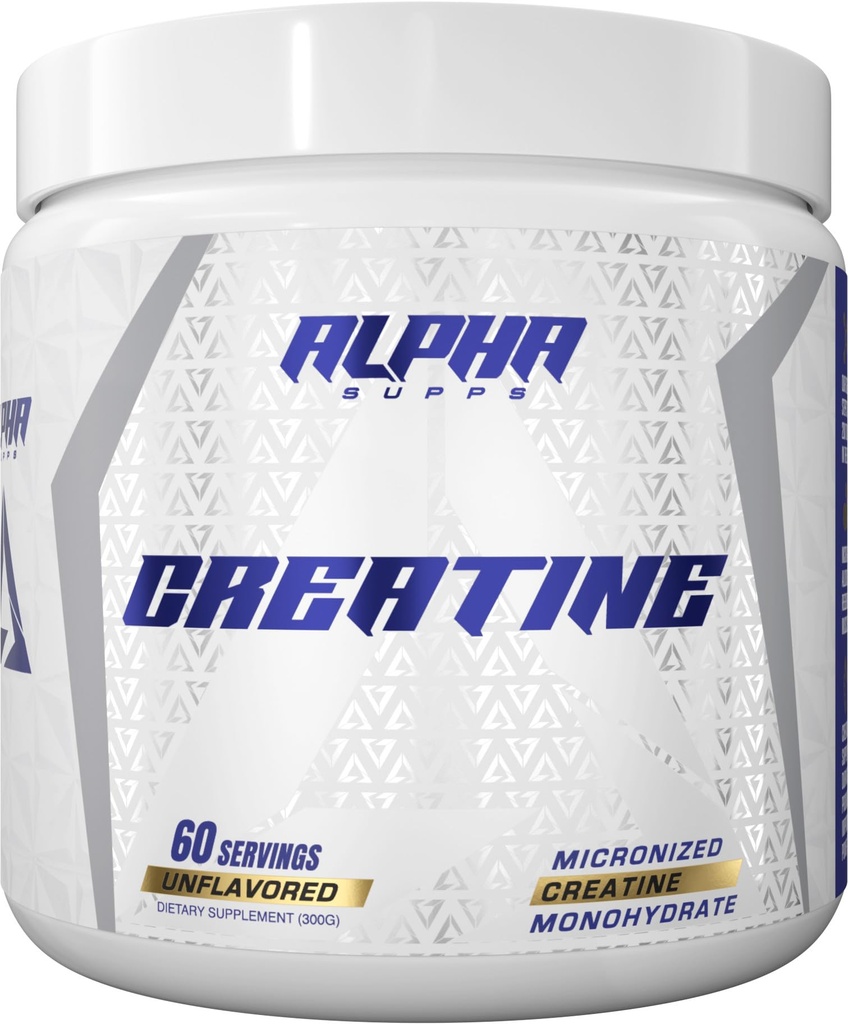 Alpha Supps - Alpha Creatin Monohydrát Prášek podporuje růst svalů 124; Mikronizované 124; Neochucené 124; 300 Grams - 60 Služeb