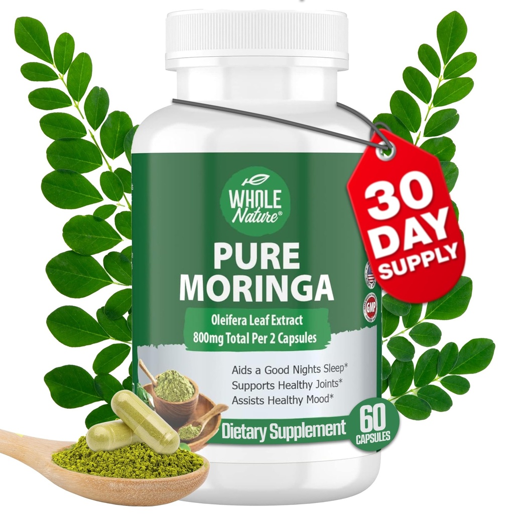 Moringa Kapsle, 800mg Organic Moringa Oleifera Leaves Powder Superfood Greens Pure Moringa Pills je Vegan, Non- GMO Energy Increase a udržet zdravý doplněk