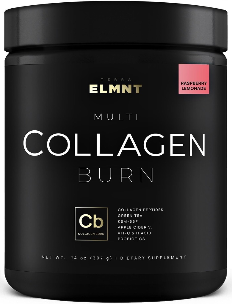 ELMNT Super kolagen Burn pro ženy w. Probiotika, Hyaluronic acid, Apple C ocet, KSM66, Biotin + Premium Colageno Multi kolagen protein prášek pro hubnutí, spalovač tuků, vlasy, kůže + (R-Lemonade)