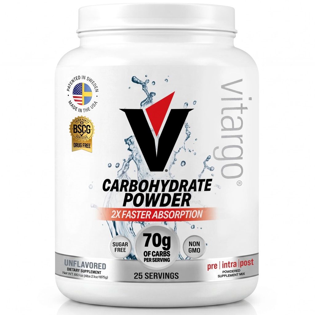 Vitargo Carbohydrát Prášek, 2X Rychlejší Absorbování, 4.4 LB Plain, Pre, Intra & Post, Sugar- Free Complex Carb Powder for Recovery, Endurance & Muscle Gain, Made in USA