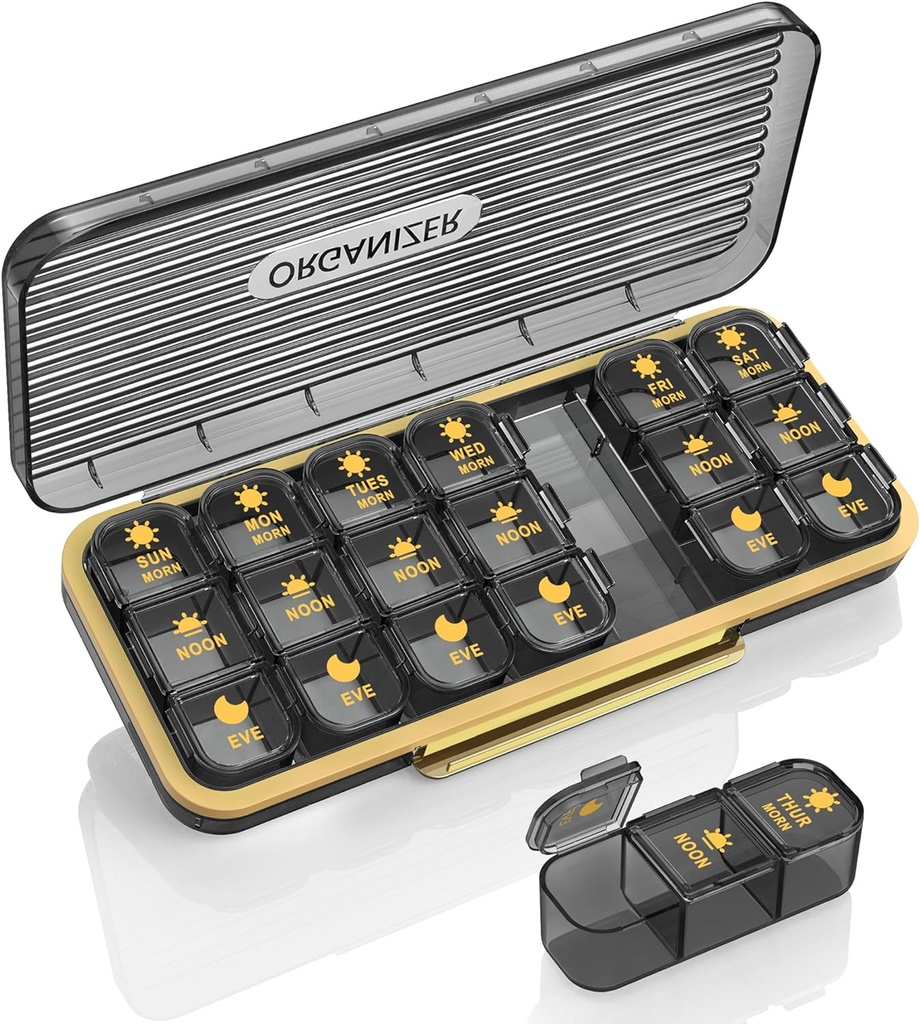 Pill Organizer 3 Times A Day - Acedada Weekly Pill Organizér 3 Times A Day, Large Pill Box 7 Day Medicine Pořadatel Pill Case, Pill Container Holder, Daily Pill Box 3 Times A Day, pro vitamín, Black G