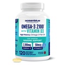 Oceanblue Professional Omega-3 2100 s vitaminem D3 - 120 ct - Triple Strength Burless Fish Oil Supplement with High- Potency EPA, DHA, DPA and Vitamin D3 - Wild-Caught - Orange Flavor (60 Služeb)