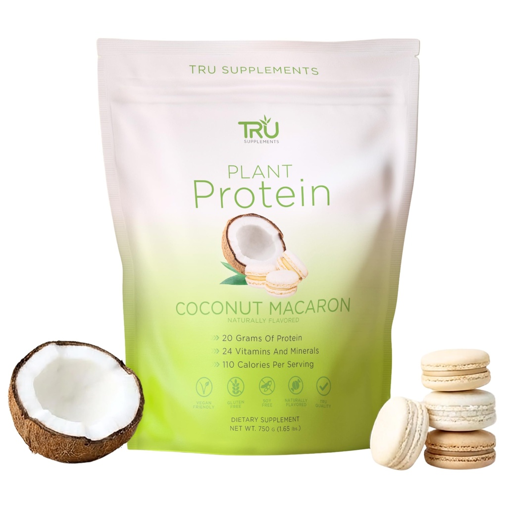 Doplňky stravy na bázi bílkovinných rostlin prášek, BCAA, EAA, 20g Vegan Brown Rice & Pea Protein, 100 kalorií, 27 vitaminů, žádné umělé aroma 25 Služební (kokosové macaron)