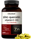 NatureBell Zinek Quercetin s vitaminem C & D3, 240 Kapsle 1 000 mg + Zinek 50 mg + Vitamin C 250 mg + Vitamin D3 5 000 IU Vitamin 12 000; 4- in-1 Advanced Immunication & Lung Support Application 124; ZincVanta Formule