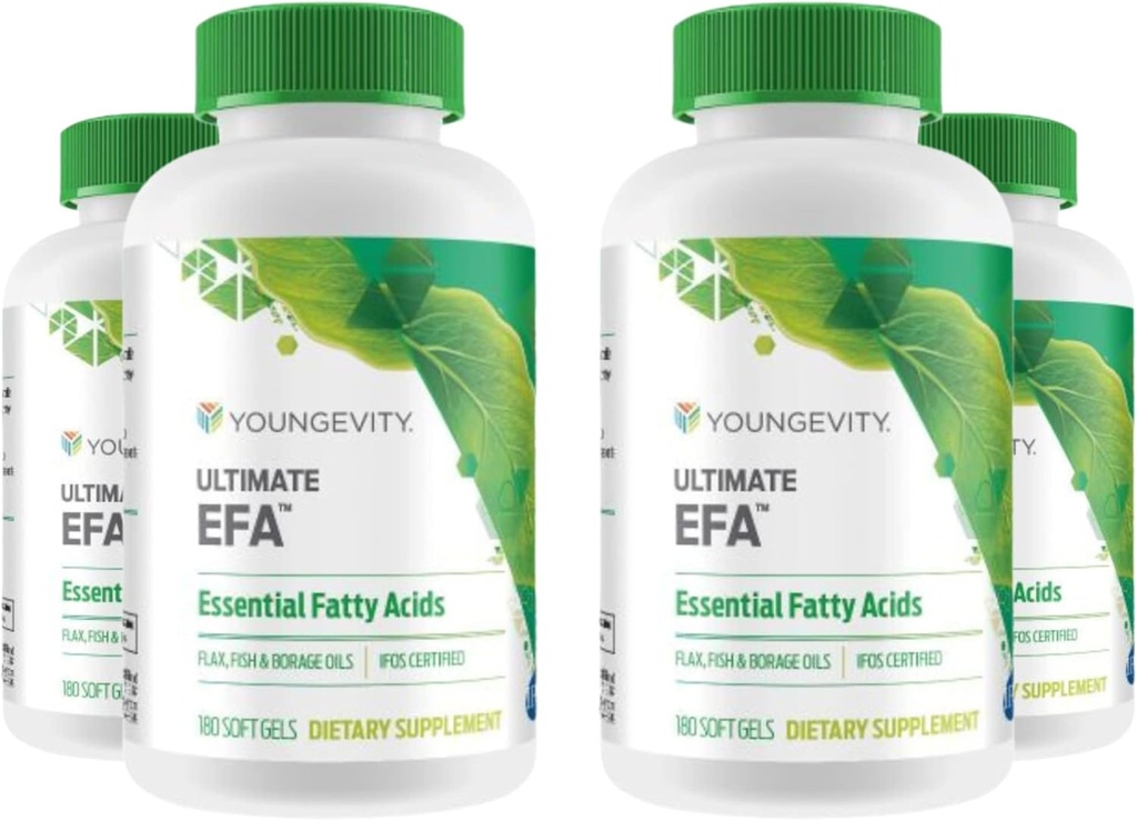 Youngevity Ultimate EFA - Organický zdroj esenciálních mastných kyselin CU124; Omega 3, 6, & 9 CU124; Vyrobeno z brusiva, Flax & Fish Oil CU124; 180 Počet balení po 4)