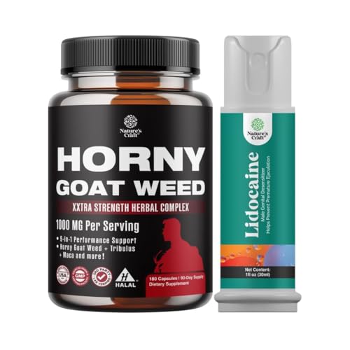 Bundle nadrženého kozího plevelu pro muže - Extra silný mužský doplněk, a Lidokain Desensitising Topical Spray Climax Control pro delší trvanlivost výkon - Zvýšení endurance a Stamina rychle působící
