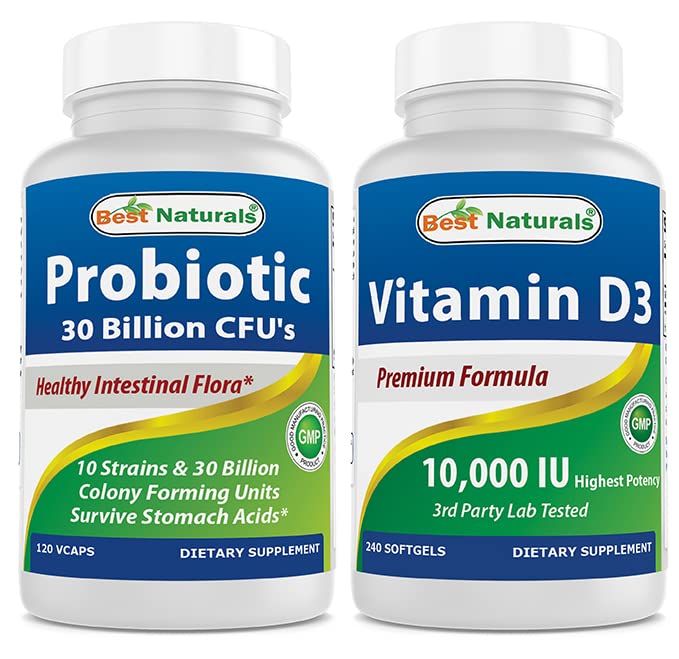 Nejlepší Naturals Probiotic 10 Strains & 30 Milionů CFU & Vitamin D3 10000 IU