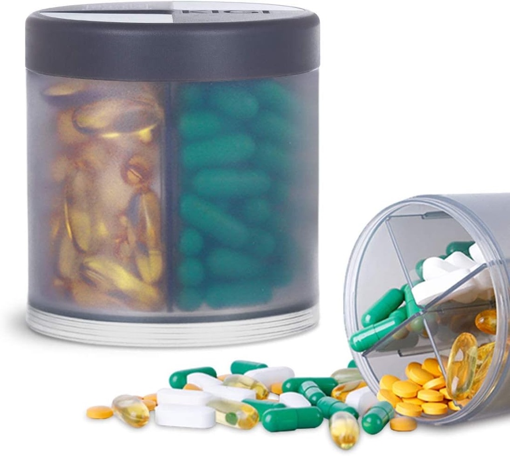 Extra velký doplněk Organizátor se 4 Compartments Easy Open Pill Dipenser Měsíční medicína Vitamíny Pořadatelé Storage Pill Lahvičky, Šedá