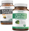 Black Seed Oil Gummies & Super Green (1-Month) - Denní Green Boost - Black Seed Oil Gummies Ginger Ale Flavor Cold-Pressed Nigella Sativa & Organic Super Greens Kompletní Super Food Dodatek
