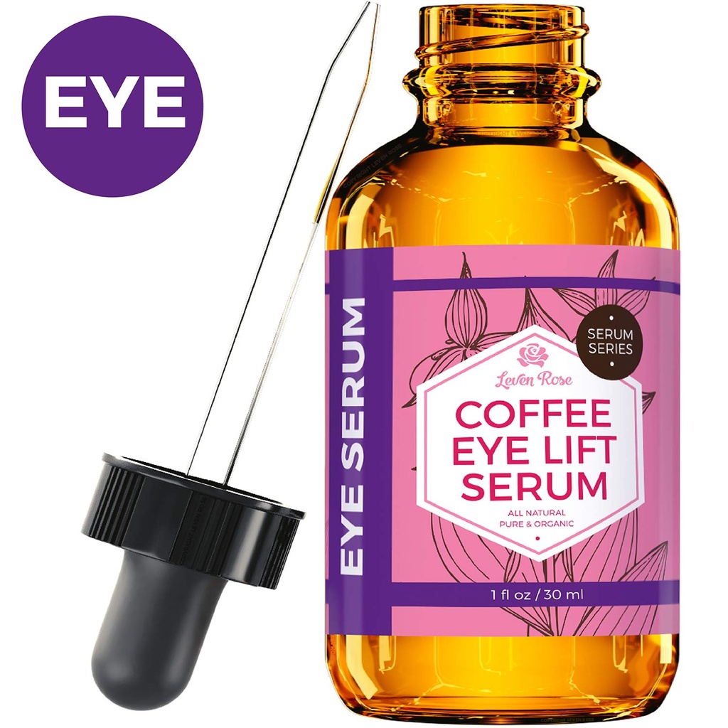 Leven Rose Coffee Oil Kofein sérum pro oči 1 oz - Antiaging Organic Under Eye sérum pro Puffy sáčky Under Eyes