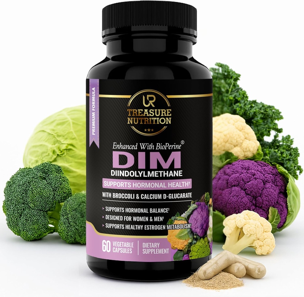 DIM dodatek s brokolicí extrakt a bioperine - Natural Hormon Balance Support for Women and Men - Estrogen Balance - Menopauza, Acne - 60 Vegetariánské kapsle s vápníkem D- Glucarate