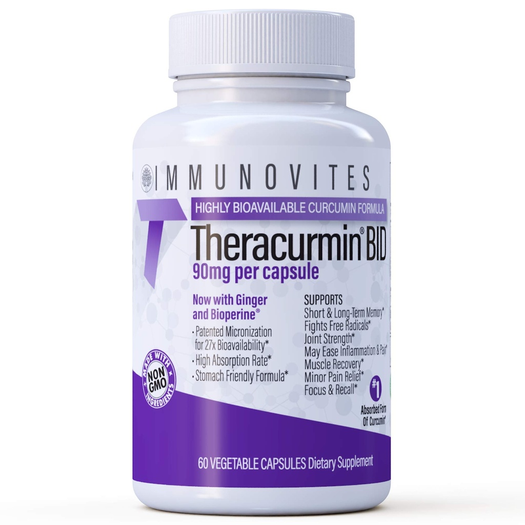 IMUNOVITES Theracurmin BID 300mg (Nano Curcumin 90mg / Cap.) [[600 mg / Serving]] - Now w / Ginger & Bioperin (60ct Bottle)
