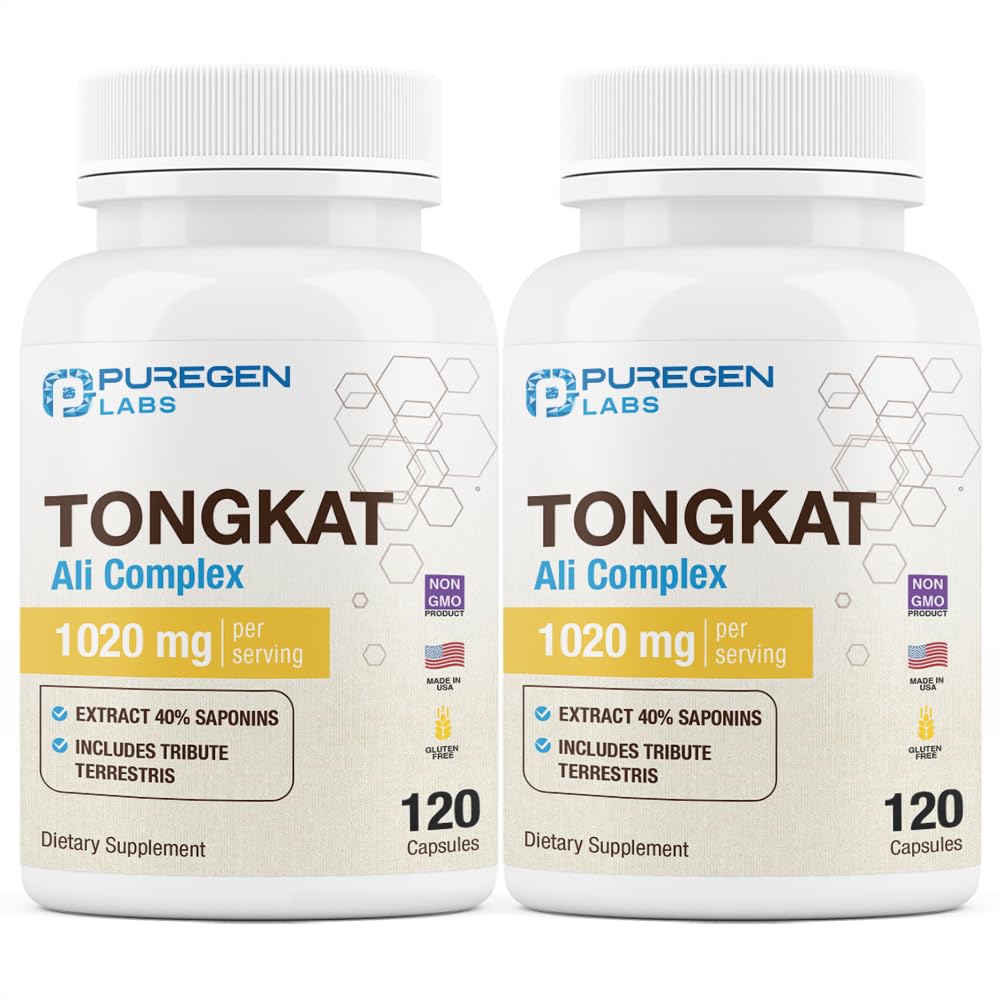 Puregen Labs Tongkat Ali Extract 200 až 1 pro muže, 1020mg na Serving, [High Potency] Celkem 240 Kapsle - Pánská zdravotní podpora s 20mg Tribulus Terrestris Dublin 124; Non- GMO, Gluten Free, Made in USA