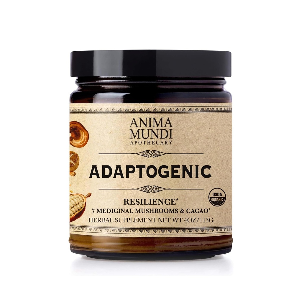 Anima Mundi Apotectary Organic Houba Supplement - Adaptogenní houby + Cacao - Powlapping Powder with Organic Lion 's Mane, Shiitake, Chaga & More - Přidat do kávy, čaje a smoothies (4oz / 113g)