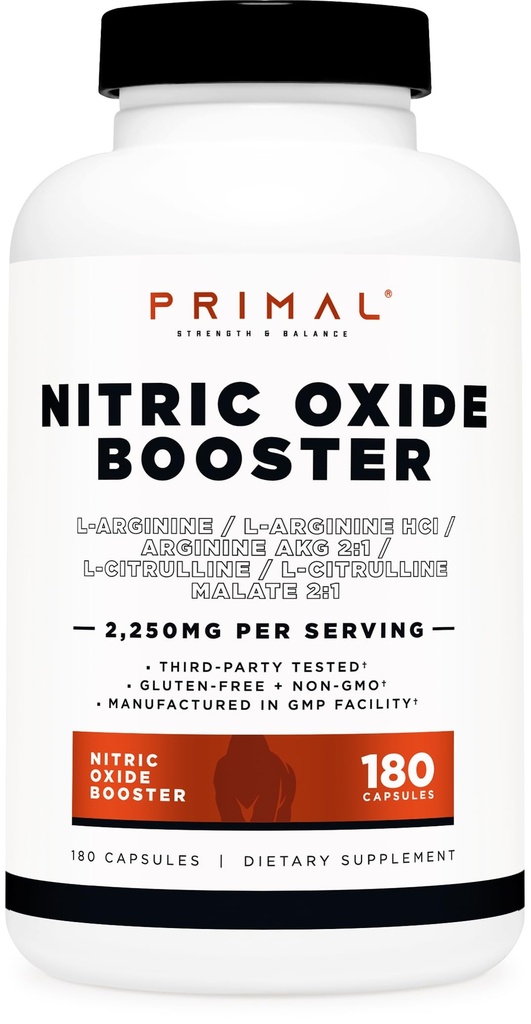 Primal Nitric Oxide Booster (2,250mg per Serving) (180 Kapsle) - 60 Servings