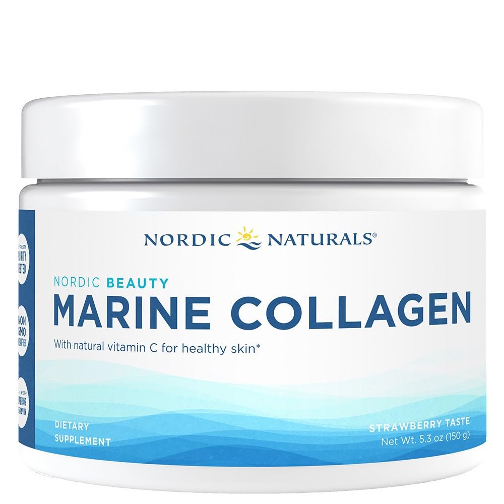 Nordic Naturals Nordic Beauty Marine Kolagen Powder, Jahoda - 5.29 Ounces - Kolagen Powder Dodatek pro zdravou pleť, spojky, a kosti, Vitamin C pro antioxidační podporu - 30 Služeb