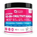 NATURE TARGET Psi Vitamíny Powder, Probiotika a trávicí enzymy pro Gut Health, Glucosamine & Chondroitin & Omega 3, Kompletní dodatek pro domácí psí potraviny, kloubní & kůže a imunitní podpora