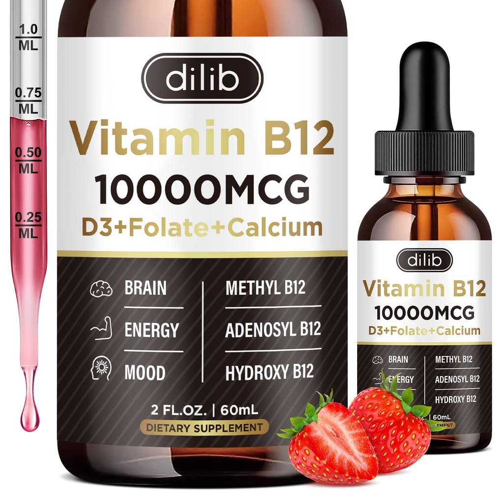 Vitamin B12 Kapalné Kapky Sublingvální 10000 mcg, Triple B-12 Komplexní dodatek, Methyl & Methylkobalamin Směs pro ženy a muže, Mood & Energy Booster, Methylovaný B 12 pro metabolismus a podporu zdraví