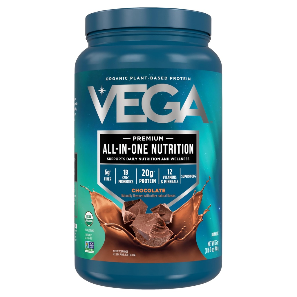 Vega Organic All- in- One Vegan Protein Powder, Chocolate - Superfood Ingredients, Vitamíny pro podporu imunity, Keto Friendly, Pea Protein pro ženy a muže, 25 Oz (Balení květen Vary)