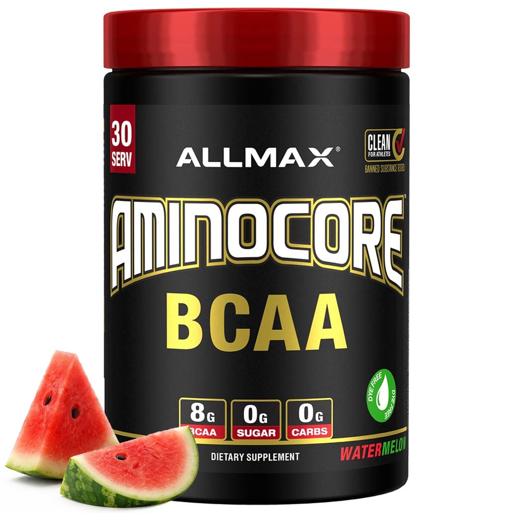 ALLMAX Nutrition AMINOCORE BCAA - 8G BCAA - 100% čisté rozvětvené aminokyseliny - gluten Free - Meloun vodní - 315 Gram