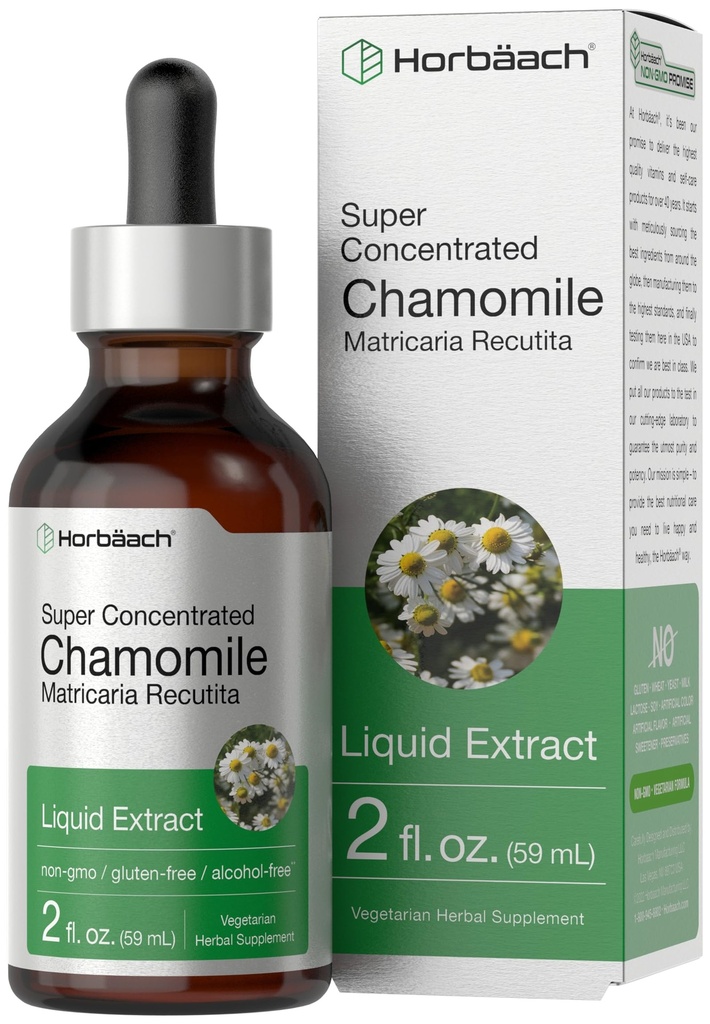 Horbäach Heřmánek extrakt kapalné 124; 2 fl oz tinktura current 124; Alkohol zdarma 124; Super Koncentrovaný doplněk Herb current 124; Vegetariánské kapky current 124; Non- GMO, gluten zdarma