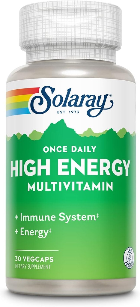 SOLARAY Jednou denně High Energy Multivitamin pro ženy a muže - Energetické doplňky - Imunitní podpora w / vitamín C, A, D a E, vitamín B komplex, stopové minerály, 60denní záruka, 30 Serv, 30 VegCaps