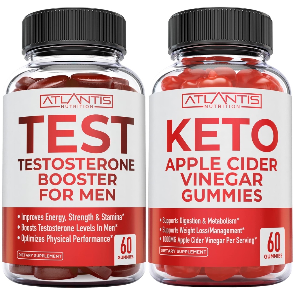 Atlantis Nutrition Testosteron Booster 60 Gummies + Keto jablečný ocet 60 Gummies