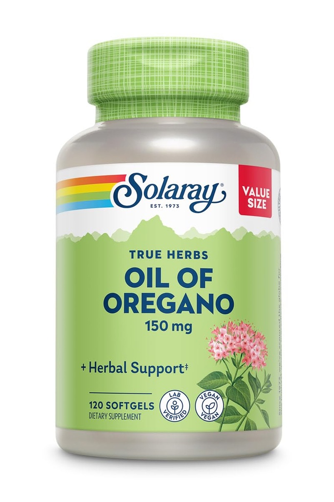 SOLARAY Oil of Oregano Softgels 150 mg - Oregano Oil Supplement for Powerful Wellness Support - Gentle Digestion - Extra Virgin Olive Oil Base - Vegan, 60denní záruka - 120 Služeb, 120 Softgels