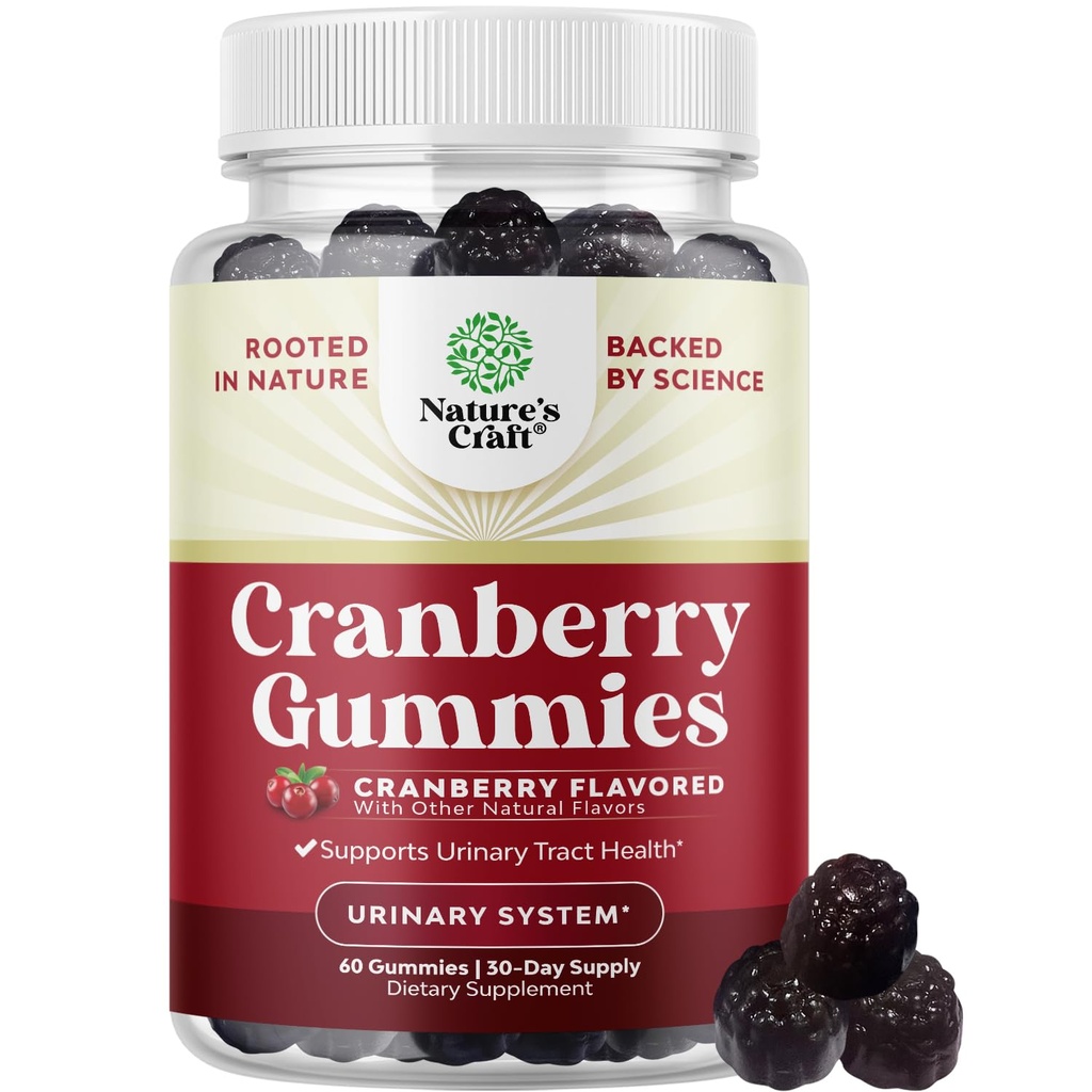 Přírodní brusinkové gumy pro ženy a muže - Extra síla Delicious Antioxidant Cranberry Chews pro močové trakt Zdraví Ledviny Podpora močových měchýřů a imunitního zdraví - Vegan gluten & želatina zdarma